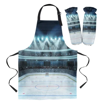 

Apron Kit Ice Hockey Field Kitchen Bib Oven Mitts for Cooking Gardening Woman Kids Aprons Cuff Baking Accessories