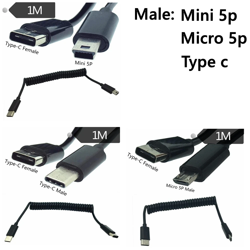 Спиральный обмотанный USB 3 1 C-TYPE разъем для micro/mini/type-c 5P Мужской адаптер кабель 0 м 3FT