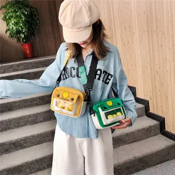 

New Fashion Handbags Canvas Casual Messenger Bag Hit Color Women Cartoon Wide Shoulder Strap Lady Crossbody Bag Shopping