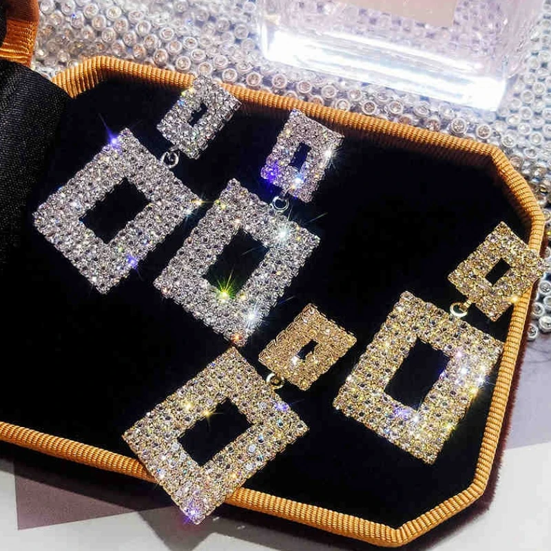 Модные геометрические серьги с кристаллами для женщин, трендовые квадратные круглые Висячие серьги, золотые серебряные Серьги Brincos Boho Jewlery
