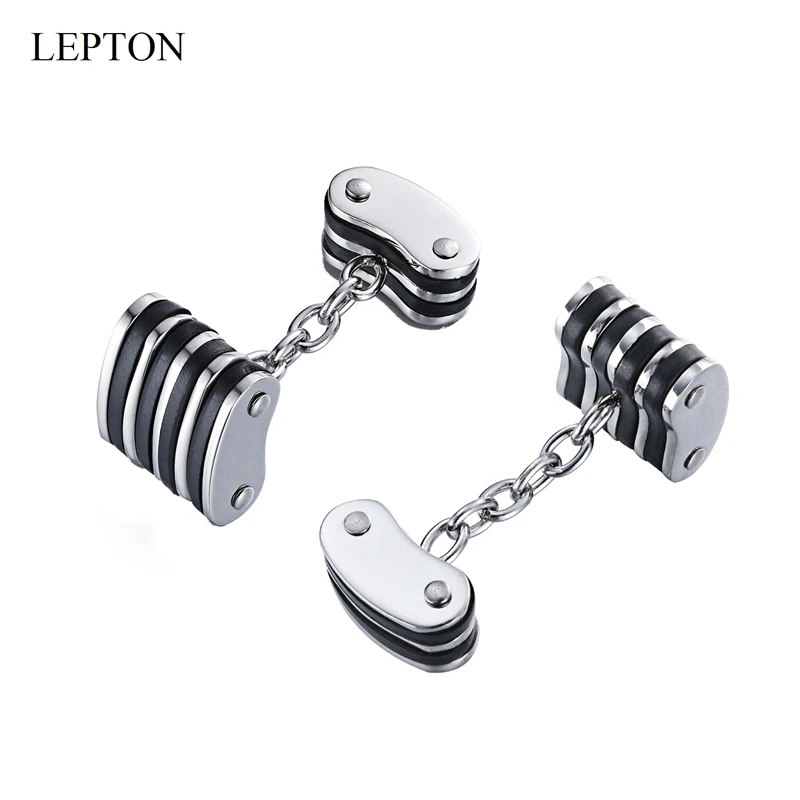 LEPTON Chain Stainless Steel Cufflinks Black & Silver Color Cufflink for Mens Gifts Wedding Groom Business Cuff Links Gemelos
