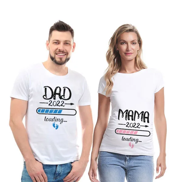 New Cute Dad +Mom+ Baby Printed Couple Maternity T-Shirt Pregnancy Announcement Shirt Couple Pregnant Tshirt Clothes