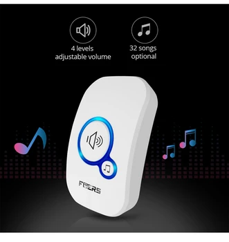 

Fuers Wireless Doorbell Receiver Waterproof Doorbell Welcome Home 4 Volume Adjustable 100M transmission Door bell With battery