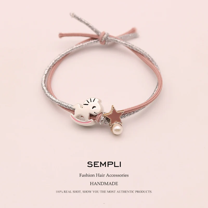 

Sempli 2 Colors High Quality Metallic Line Rubber Bands Gold Silver Trojan Elastic Hair Bands Women Pearl Girl Hair Accessories