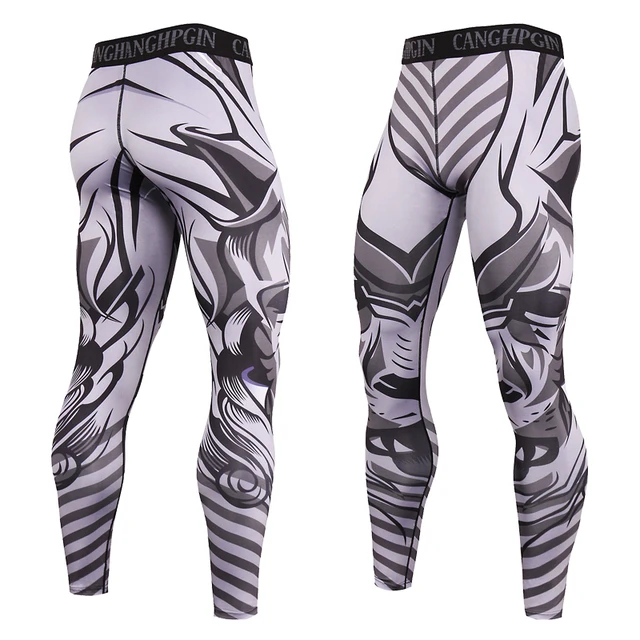 Quick-drying Men Running Tights Pants Compression Print Basketball Training Leggings Elastic Gym Clothing Men Workout Sportswear KC196
