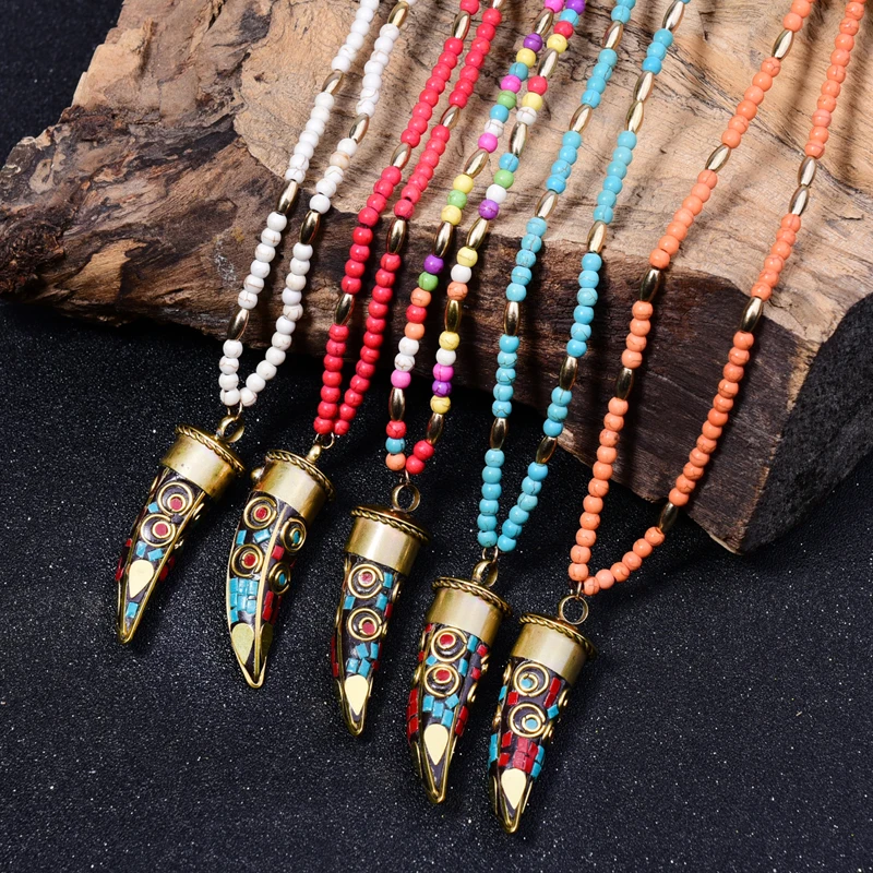 

MOON GIRL Nepal Horn Ethnic Long Necklace Fashion Statement Handmade Boho Pendant Collares Vintage Collier Femme Chic Jewelry