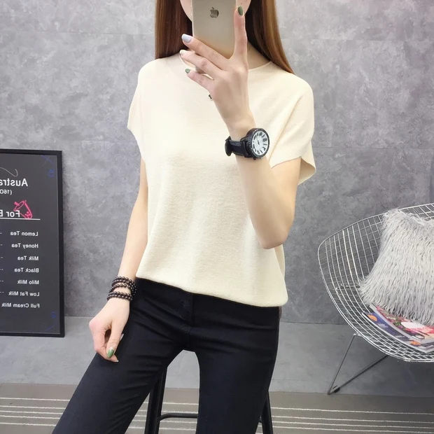 9233 Стиль ice silk Круглый воротник: однотонный топ с коротким рукавом Футболка с Бэтменом 25-1st пол, 11th строки, 2nd полка