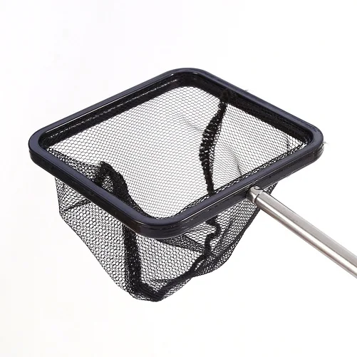 black Portable Long Handle Aquarium Fish Telescopic Net Kit Tools Fishing Cleaning Supplies Tank Square - Color: black