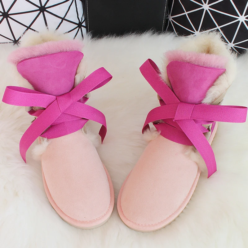 G& Zaco/роскошные зимние ботинки из овечьей кожи; женские ботильоны из натуральной кожи с коротким ремешком; зимние ботинки на овечьем меху - Цвет: pink rose nubuck