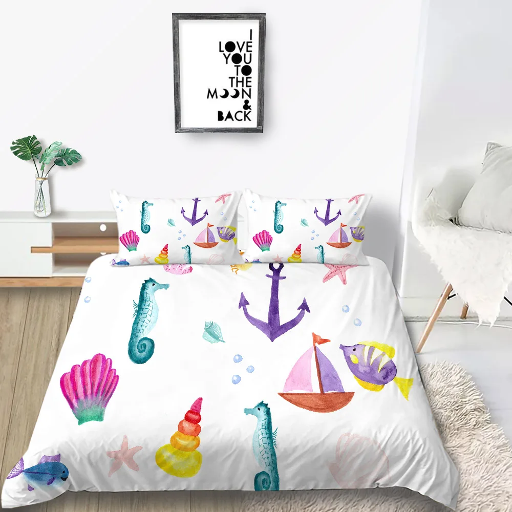 Модные Seahorse и Осьминог комплекты постельного белья с принтом белый фон пододеяльник лучший подарок постельное белье один двойной размер King - Цвет: 4