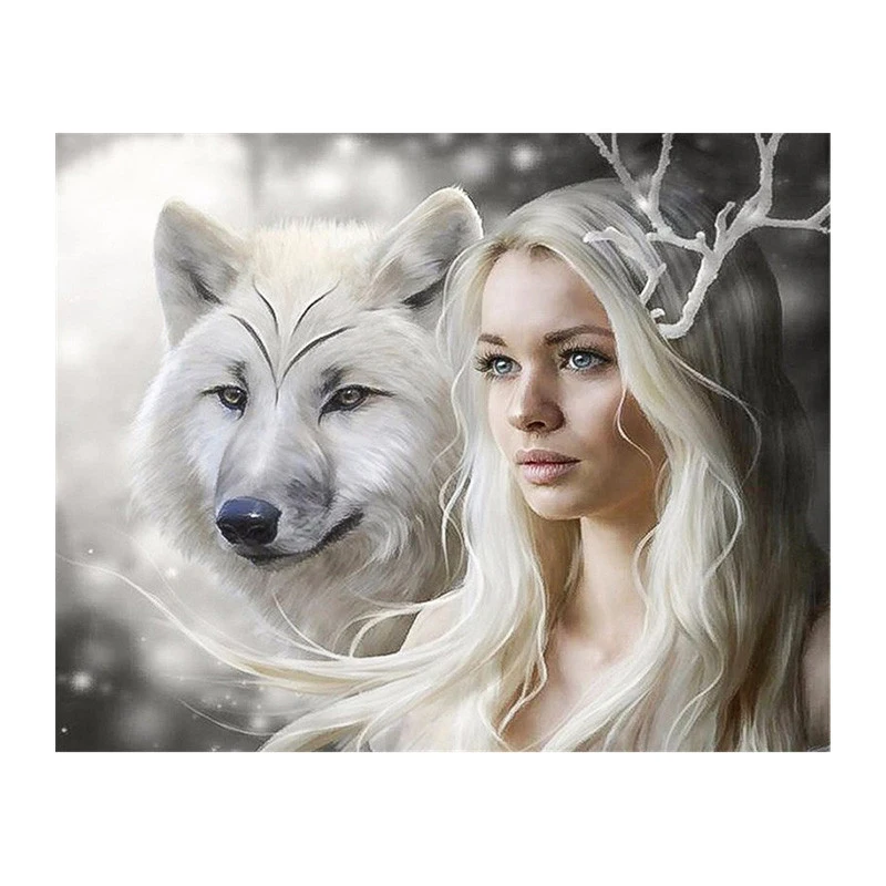 

2019 New wolf and girl Diamond embroidery To Draw Diamond Painting Cross Stitch Small Animal Mosaic Rhinestone Painting Homfun