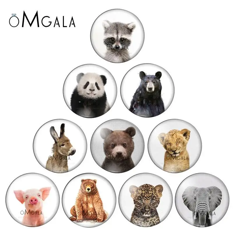 

Art Animals Panda Bear Pig Lion Leopard Elephant 12mm/18mm/20mm/25mm Round photo glass cabochon demo flat back Making findings