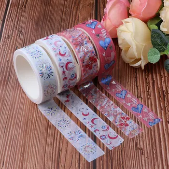 

NEW Silver Foil Paper heart, moon, stars Masking Tape Decorative Adhesive Washi Tape Scrapbooking for DIY Creative Stationery