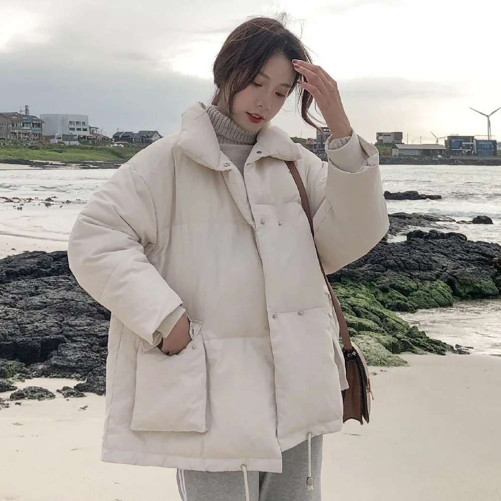 

Photo Shoot Amount of Running-INS Korean-style Simple Versatile Drawstring down Coat Women's Loose-Fit Stand Collar Short-height