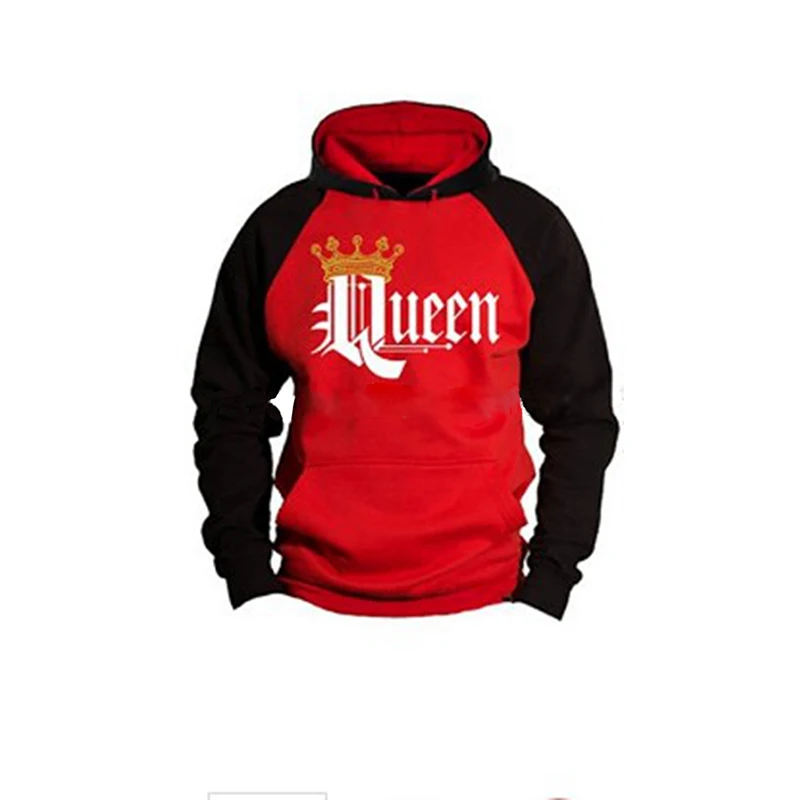 C-Black Queen Леди Hoodded King queen печати кофты с капюшоном с длинным рукавом Свободные Парные толстовки Костюмы осенний пуловер с круглым вырезом и буквенным принтом осень-зима - Цвет: C-Black Queen