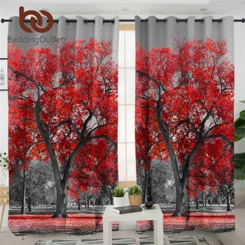 

BeddingOutlet Red Maple Tree Curtains For Bedroom Oil Painting Luxury Curtains France Paris Tower Landscape Blackout Curtains