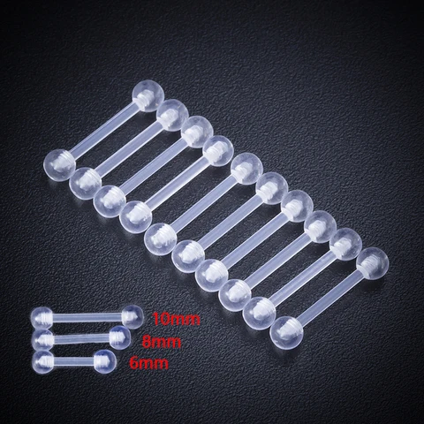 Clear Acrylic Bar Stud Earring Flexible Lip Ring Prevent Allergy Ear Cartilage Helix Piercing for Women Jewelry 6/8/10mm