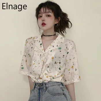 

Elnage Spring Summer Women Blouse and Tops Short Sleeve Shirts Chiffon New Retro Floral V Neck Loose Blusas Mujer De Moda 5A562