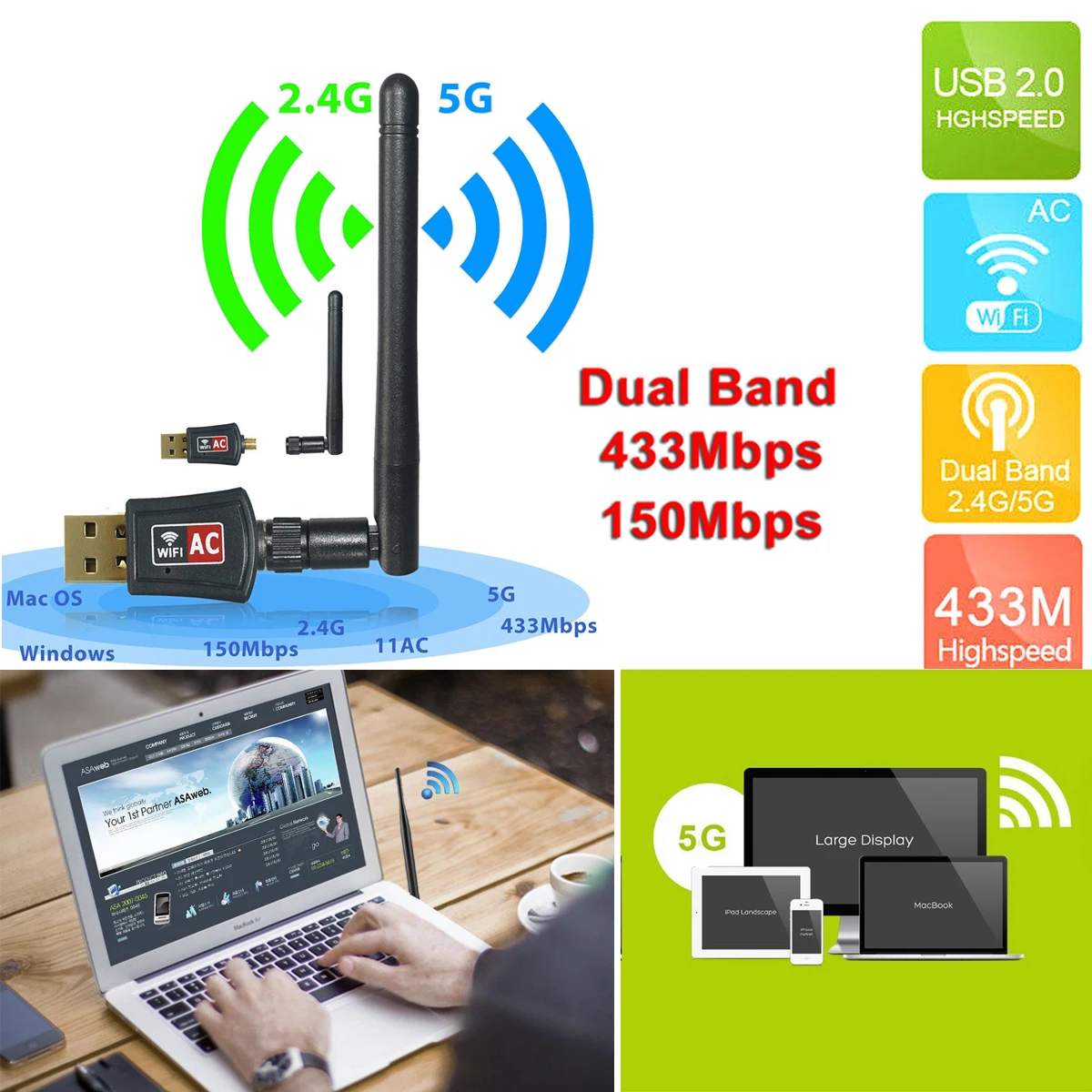 

SOONHUA Network Card 600 Mbps Dual Band Network Cards 2.4/5Ghz Wireless USB WiFi Network Adapter With CD Diver Dropshipping