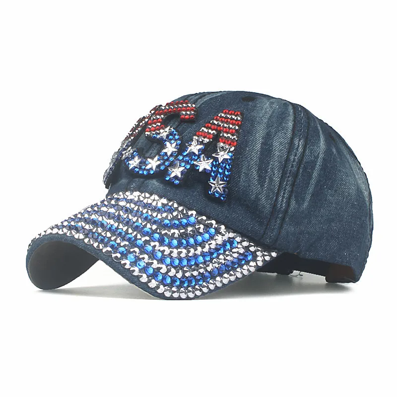 NO.4 Xthree американский флаг США бейсболка для мужчин Snapback шляпа Женская буква из стразов бейсболка джинсовая Bone Trucker Gorras - Цвет: NO.4