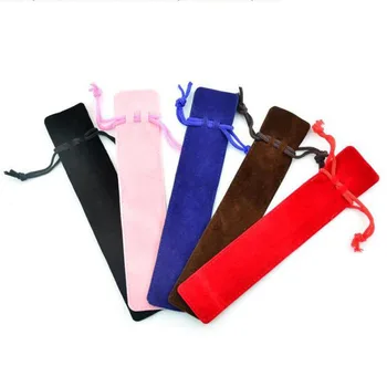 

100pcs Per Lot Velvet Pen Pouch Holder Single Gift Pencil Bag Wholesale Pen Case with Rope Office & School Supplies