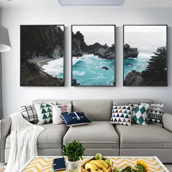 

Home Decoration Mountain and Sea Decoration Painting Three-Piece Painting Living Room Canvas Painting Landscape Blue Ocean