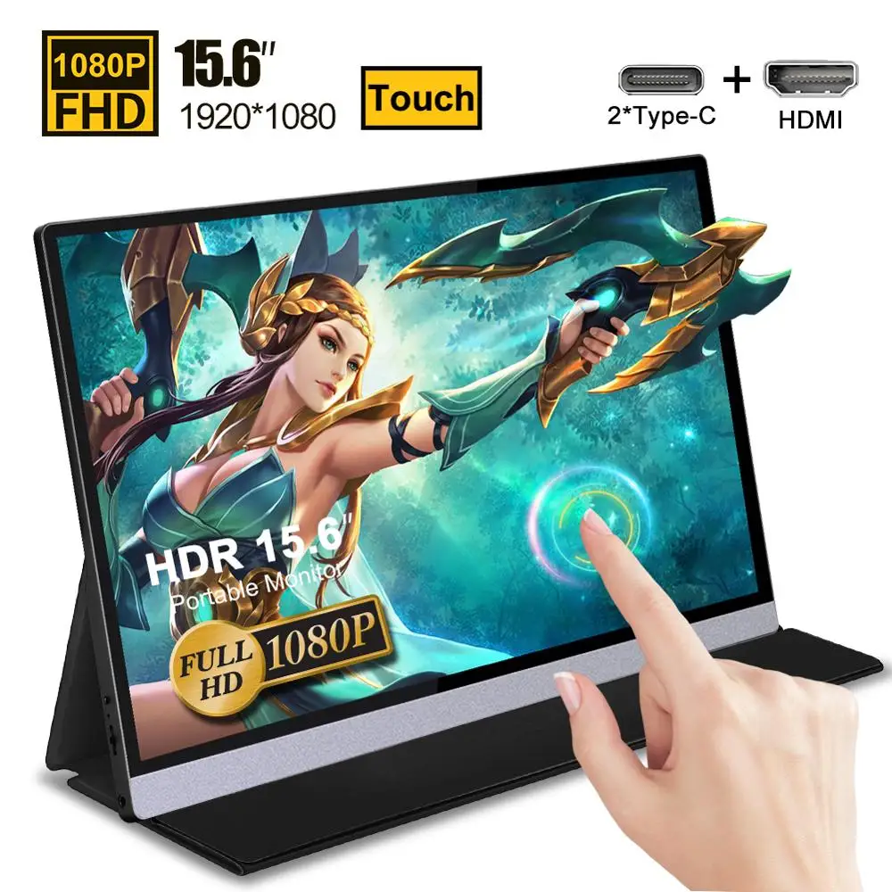 Портативный монитор с сенсорным экраном 15 6 дюйма IPS экран USB Type C HDMI дисплей для PS4
