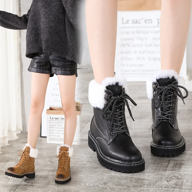 

Large Size Snow Boots Women's Fur Short Winter Warm Martin Boots plus Velvet Short Boots British Style WOMEN'S Shoes