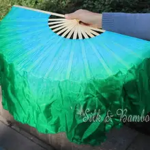 Бирюзово-зеленый, 1 пара 30 см бамбук+ 20 см китайский танец Шелковый веер(флаттер), 2 слоя натурального струящегося шелка