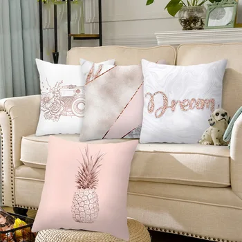 

Pillowcase Home Decor 45x45cm Pillow Case Rose Gold Geometric Pineapple Glitter Polyester Sofa Decorative Cushion Cover