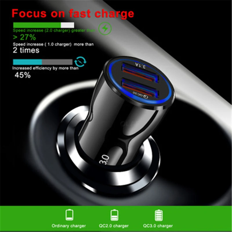 Dual-Port Fast USB Car Charger with Quick Charge 3.0 Technology