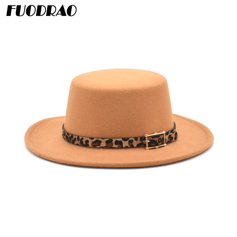 

FUODRAO Classic Wool Blend Fedora Women Solid Colors Flat Top Wide Brim Lady Bowler Hats Jazz Cap Vintage Black Panama P33