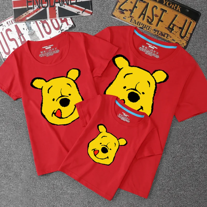 La familia de verano juego de trajes mamá papá chico hijo bebé camiseta, camisas familia ropa infantil Winnie el Pooh Tops fotografía