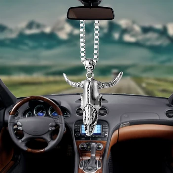 

Car Pendant Charms Alloy Ox head bull Rearview Mirror Decoration Hanging Automobiles Decor Ornaments Accessories Holiday Gifts