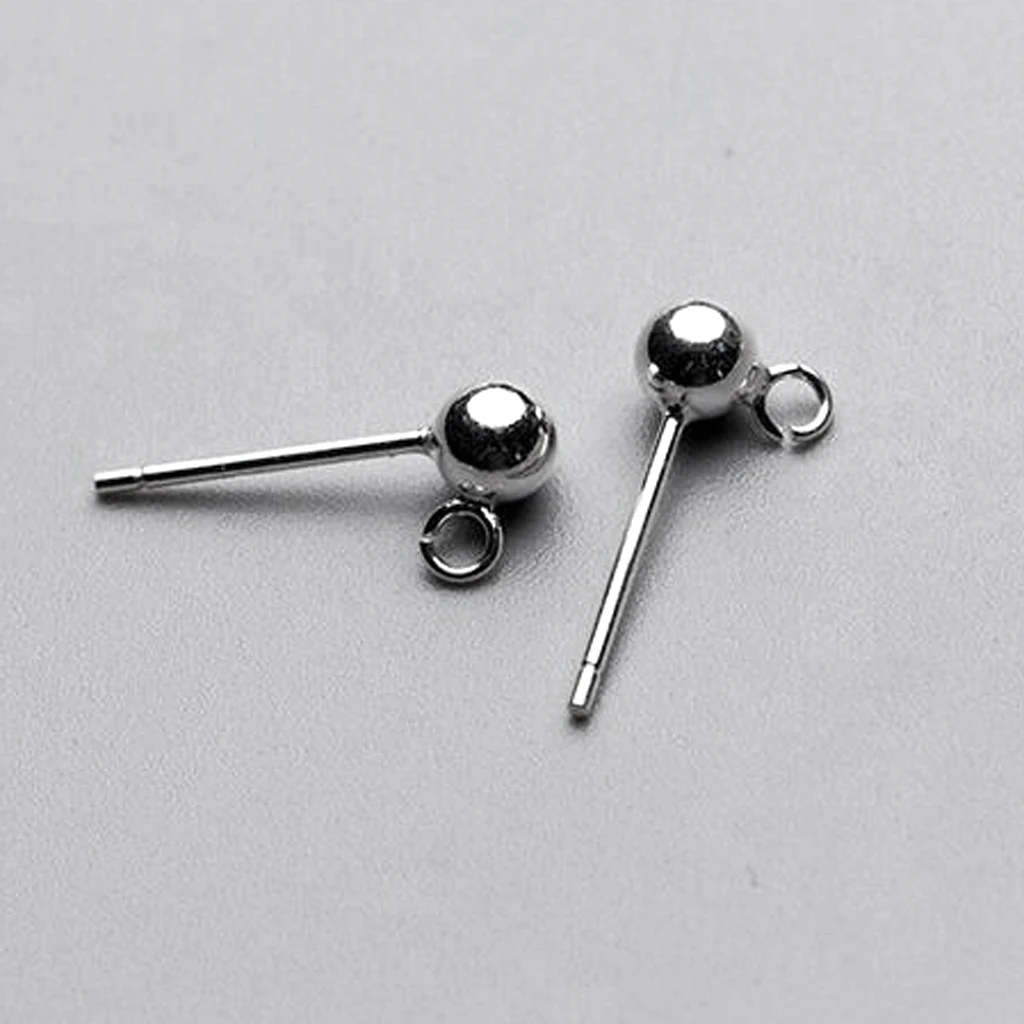 2 Pcs 925 Sterling silver color Earrings Studs Ear Nail Ball Post Jewelry Findings DIY Elegant Studs Findings Posts