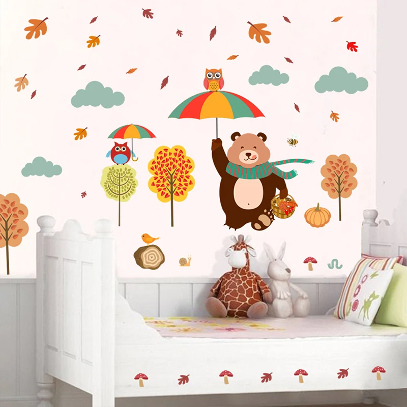 Lovely Bear Owlets Tree Wall Stickers Kids Bedroom Home Decorations Cartoon PVC Decals DIY Safari Owls Mural Art Childrens Gifts