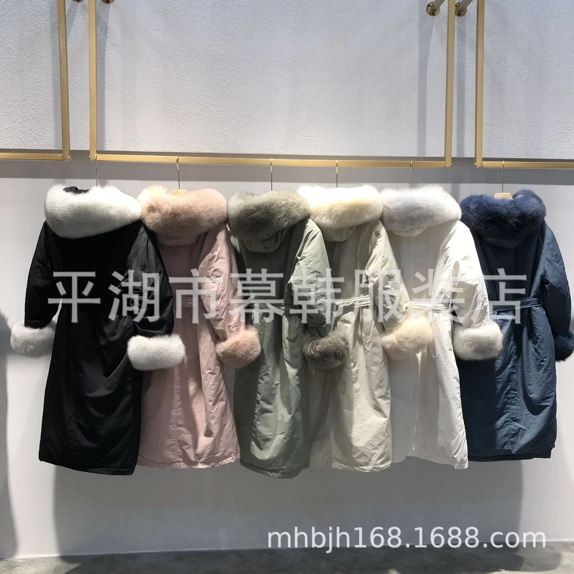 Южная Корея Dongdaemun манжета лисий мех выше колена пуховик Женская средней длины Талия обнимает большой меховой воротник толстое пальто
