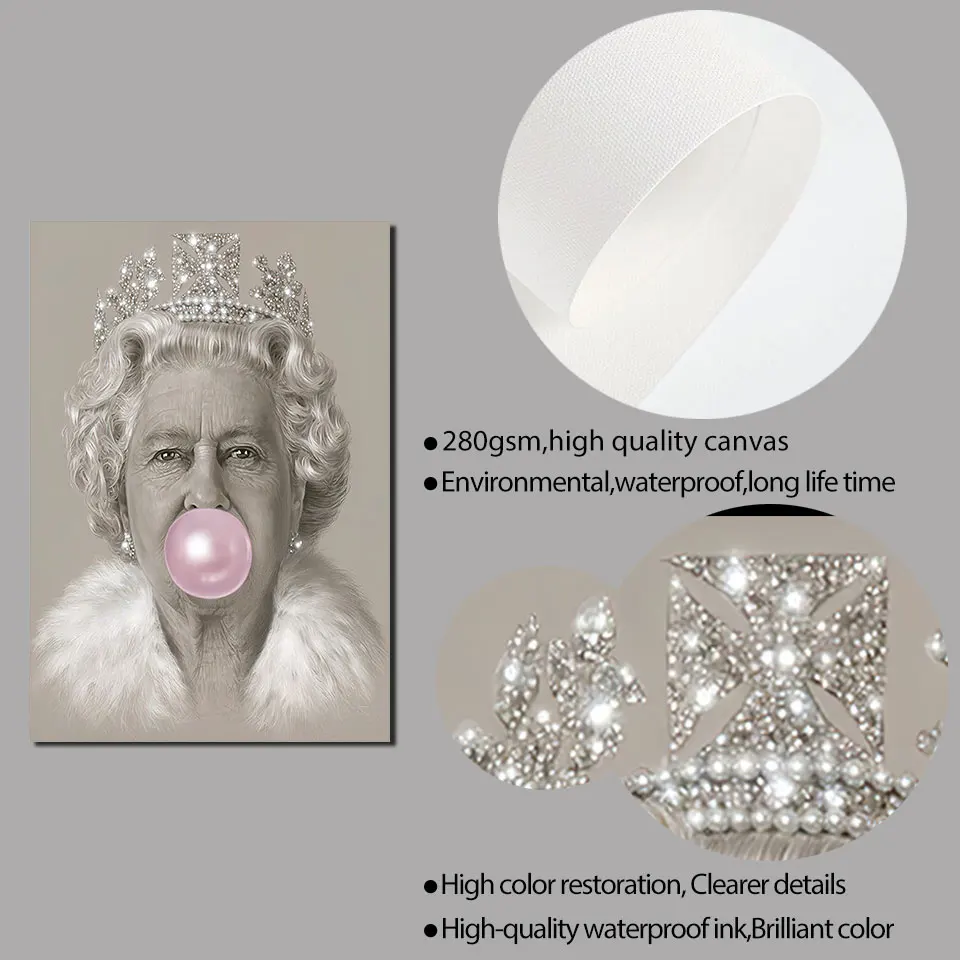 Elizabeth II плакат Bubblegum queen картины на холсте черный белый стены искусства картины для гостиной современные декоративные принты