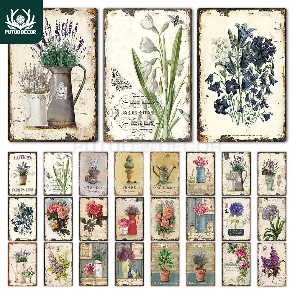 

Flower Vintage Tin Sign Home Decor Retro Metal Sign Shabby Chic Wall Decor for Kitchen Living Room Dining Room Metal Plate