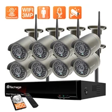 Techage-cámara IP de seguridad para el hogar, sistema de vigilancia CCTV con Audio bidireccional, H.265, HD, 3MP, 8 canales, Kit NVR inalámbrico, WiFi, P2P