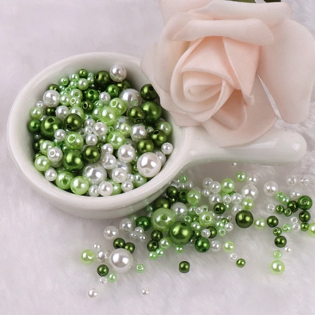 150-200Pcs Colorful ABS Imitation Pearls Mix 3-8mm Round Beads With Holes DIY Bracelet Charms Necklace Beads For Jewelry Making 2125 Mix Greens