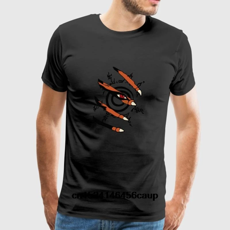 Мужская футболка из 100% хлопка с круглым вырезом и принтом на заказ Kurama Kyubi Naruto
