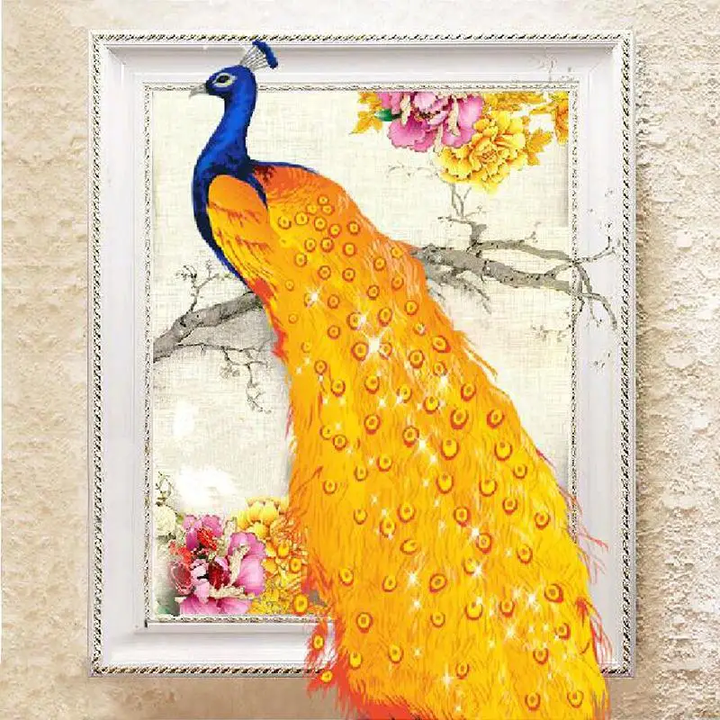 

5D diy Diamond Embroidery Paintings Rhinestone Pasted 3D Diamond painting yellow Peacock cross Stitchl diamond Room Decor