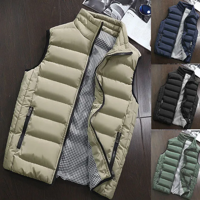 

Khaki Men Warm Vest Jacket Mens Sleeveless Coat Male Autumn Winter Casual Waistcoats for Men Outerwear Plus Size Vests Burgundy