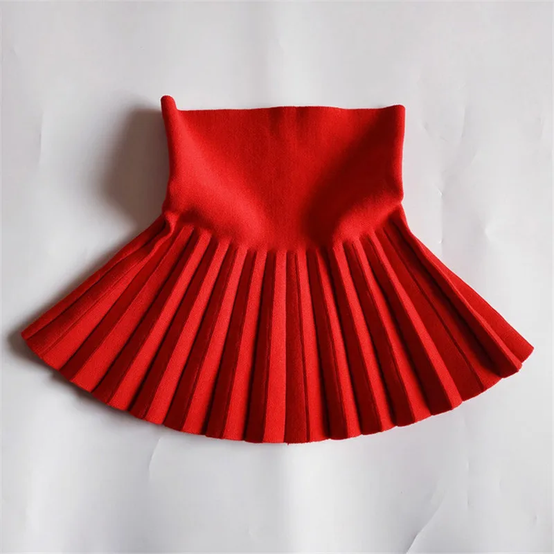 Осенне-зимние юбки для маленьких девочек плиссированные повседневные юбки-пачки для детей, детская верхняя одежда, вязаная юбка принцессы - Цвет: Red