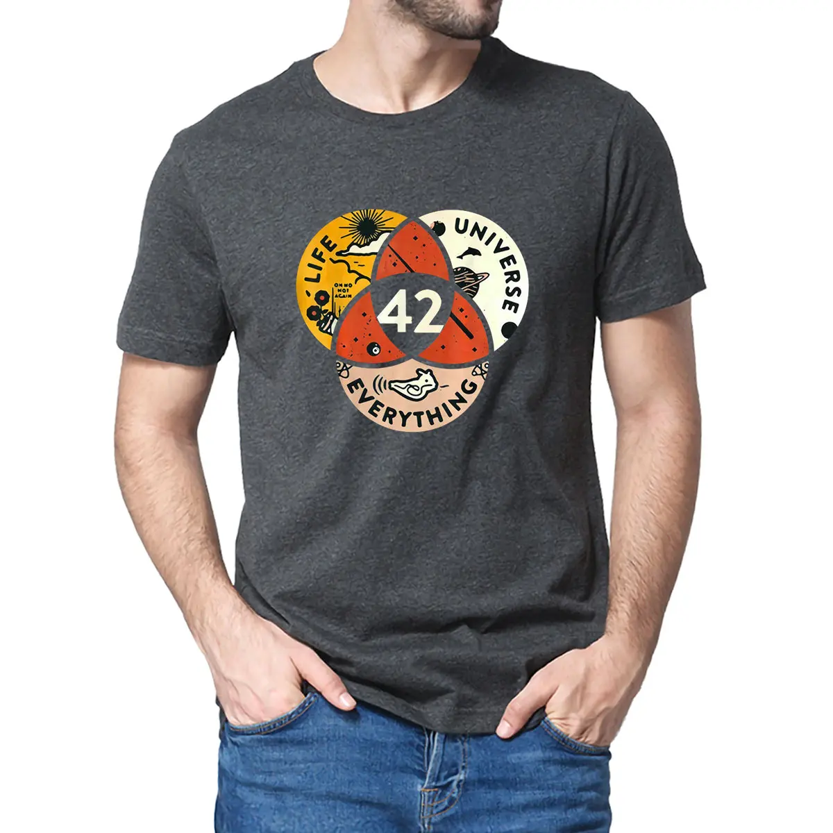 A resposta é mg 42 camiseta masculina de algodão preto a resposta é a vida do universo e tudo douglas adam