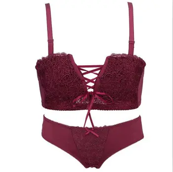 

Ladies Sexy Brassiere Lingerie Women Push-up Lace Solid Color Embroidery Drawstring Gathered Bra + Underwear Set Newest