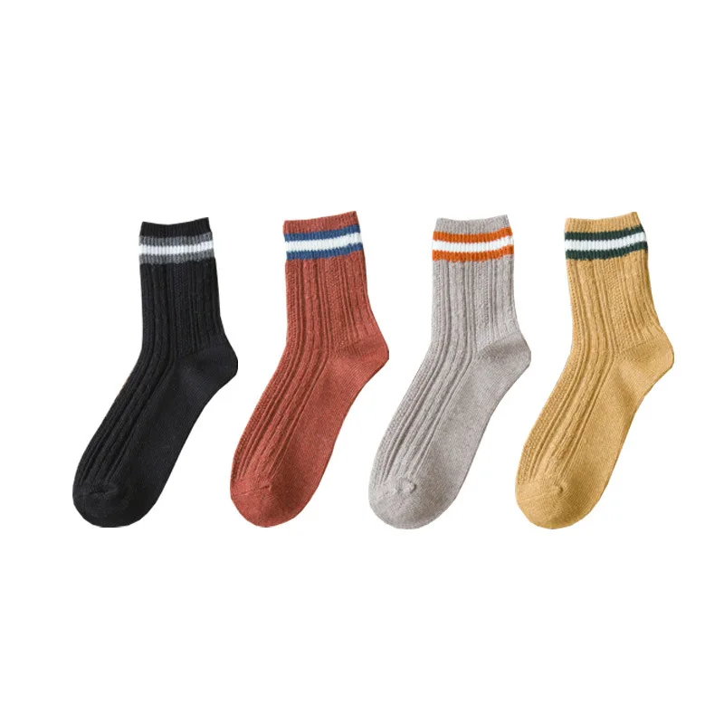 Женские теплые носки зимние утолщенные двойные иглы средней длины хлопковые носки с двумя полосками японский стиль, милый подарок для женщин 203