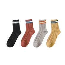 Женские теплые носки зимние утолщенные двойные иглы средней длины хлопковые носки с двумя полосками японский стиль, милый подарок для женщин 203