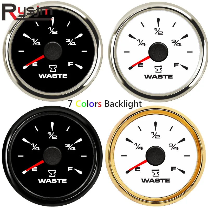

52mm New Marine Holding Tank Level Gauge 0-190 ohm 240-33 ohm Boat Car RV Sewage Level Gauge Meter With 7 Colors Backlight 9-32V